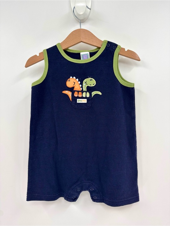 Little Me Other - Little Me Navy Blue Pique Dinosaur Appliqué Romper Size 19 Months